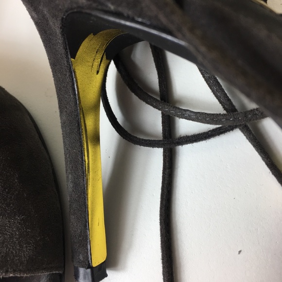 LAUREN RL grey suede laced Linden peeptoe heels 9B - Picture 4 of 8